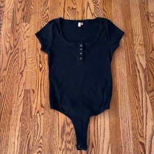 Pilcro Ribbed Black Short Sleeve Bodysuit XL